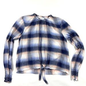 Cloth & Stone Long Sleeve Top Tie Front Plaid
